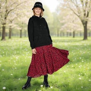 SP❤️MICHAEL Michael Kors Pleated Leopard Animal Print Red$Black Skirt